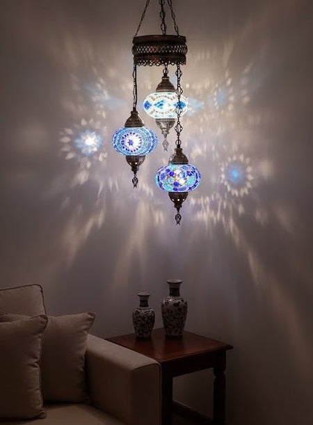 Turkish Mosaic Chandelier – 3 Globe - MALLTURK