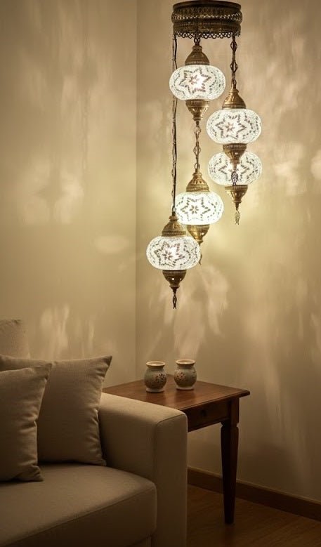 Turkish Mosaic Chandelier – 5 Globe - MALLTURK