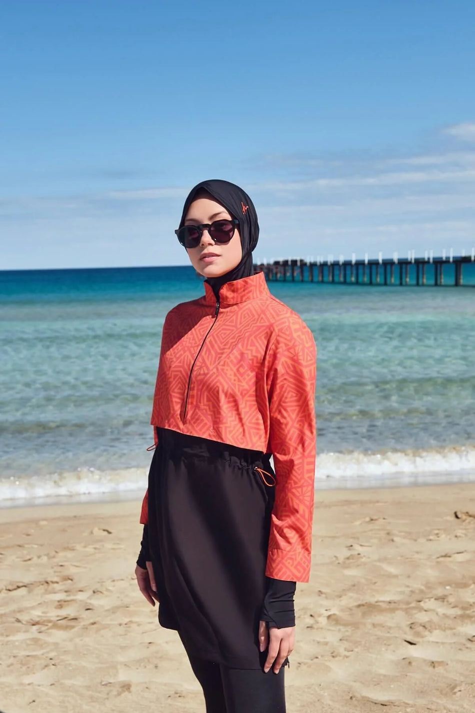 Hasema Esila orange och svart väst, 5-delat modest badset