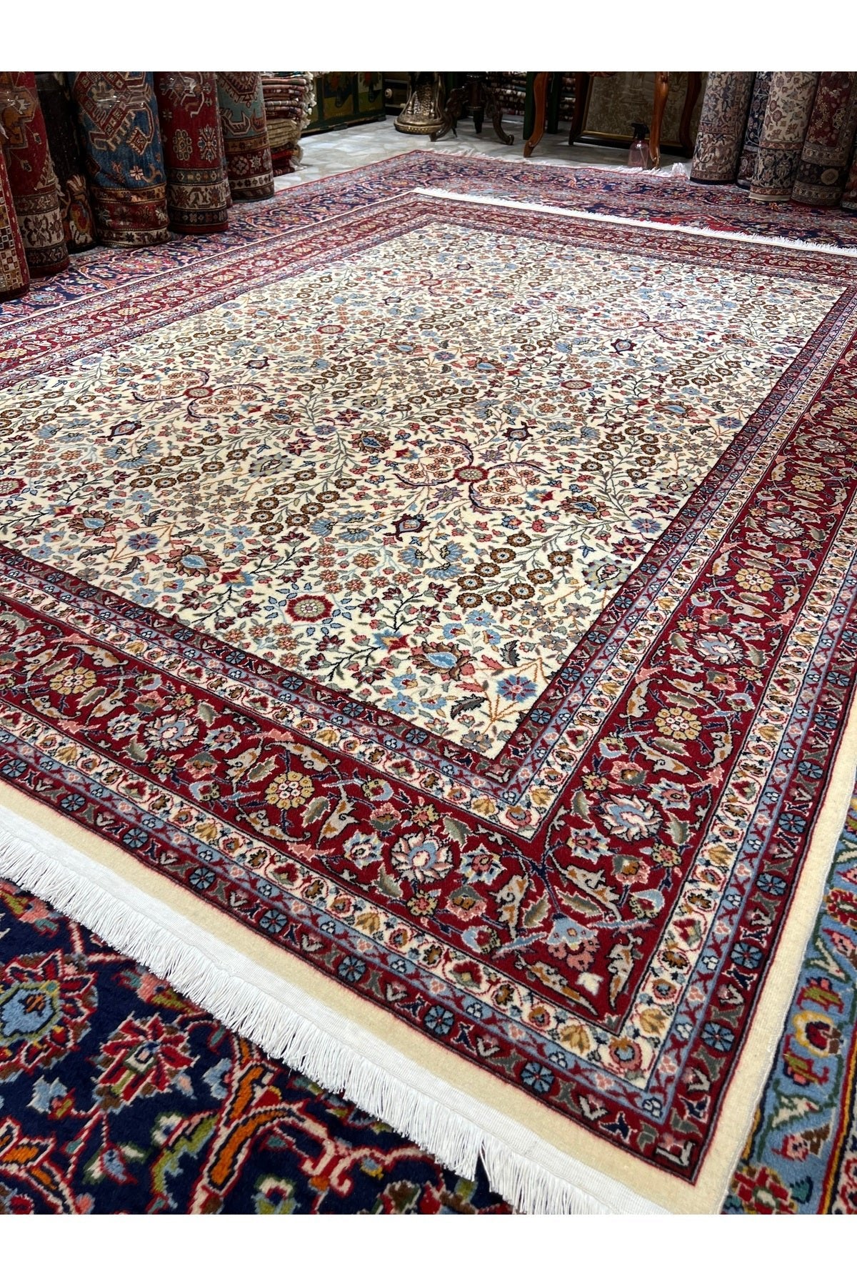 RD RAMAZAN DAG Hand Rug Art Hand-Woven Sumerbank Hereke Rug Signed Seven Mountains Flower Size 278x200 - MALLTURK