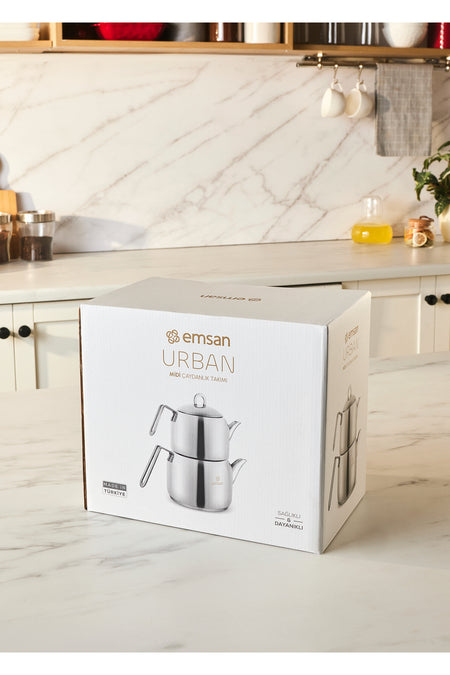 Emsan Urban Midi Size Stainless Steel Teapot Set - MALLTURK