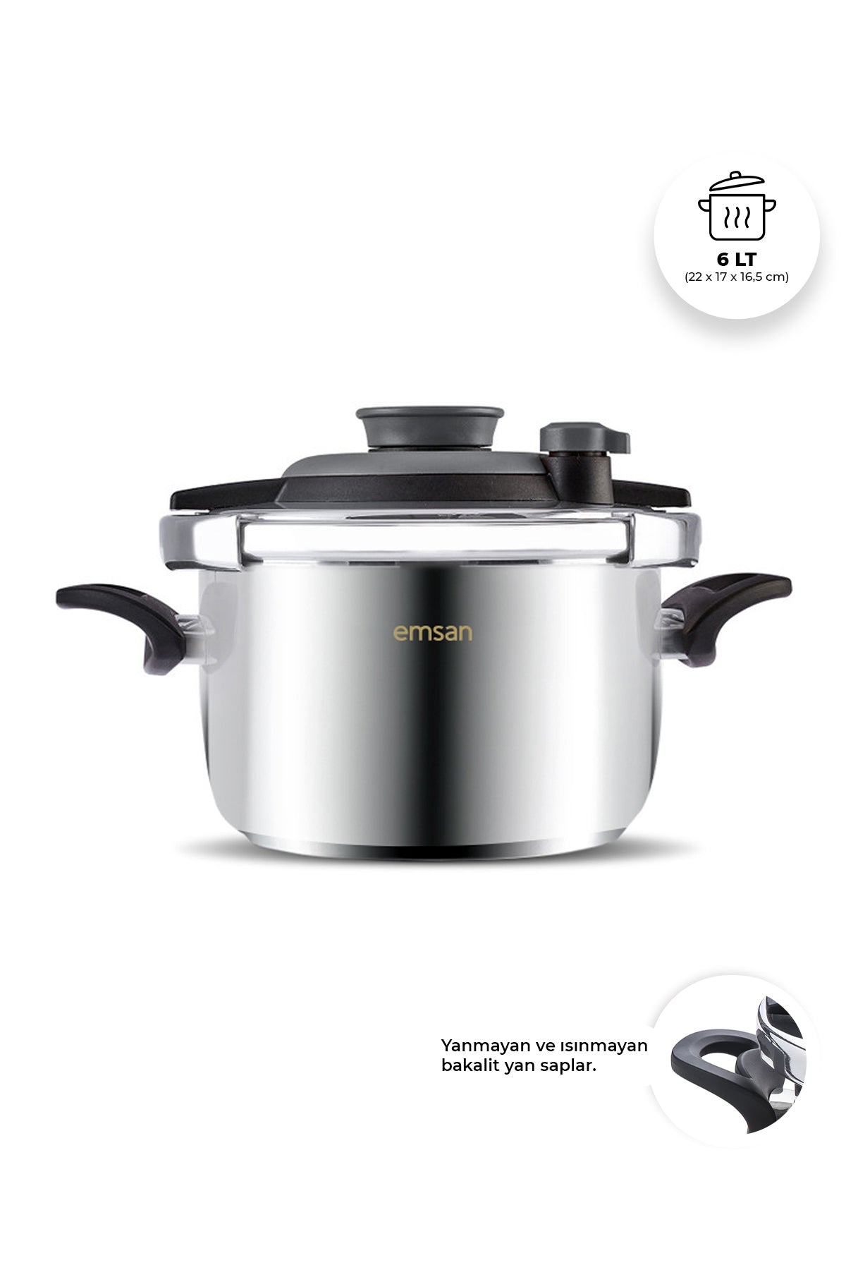 Emsan Vera Pressure Cooker, 6 Liters, Black - MALLTURK