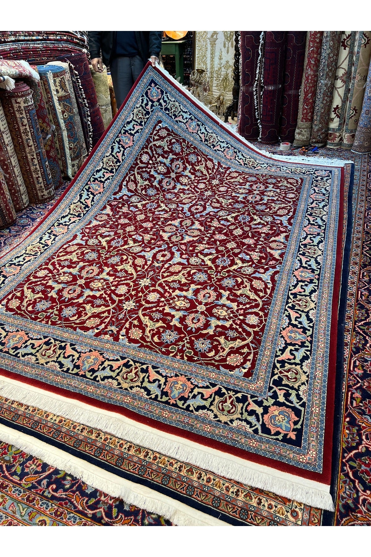 RD RAMAZAN DAG Hand Rug Art Hand-Woven Hereke Rug Signed Polonez Design Red Accent Size 272x195 - MALLTURK