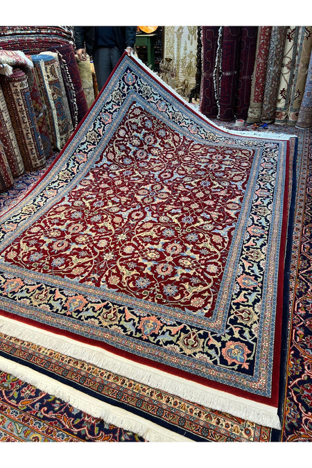 RD RAMAZAN DAG Hand Rug Art Hand-Woven Hereke Rug Signed Polonez Design Red Accent Size 272x195 - MALLTURK