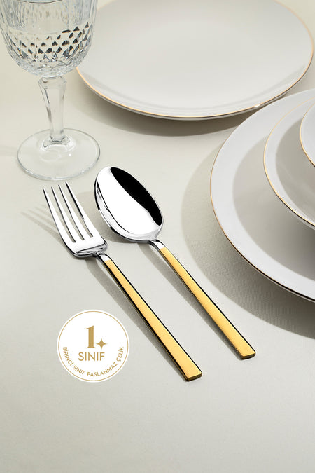 Nehir dalyan altin Plain 12 Place Setting 72 Piece Flatware Set - MALLTURK