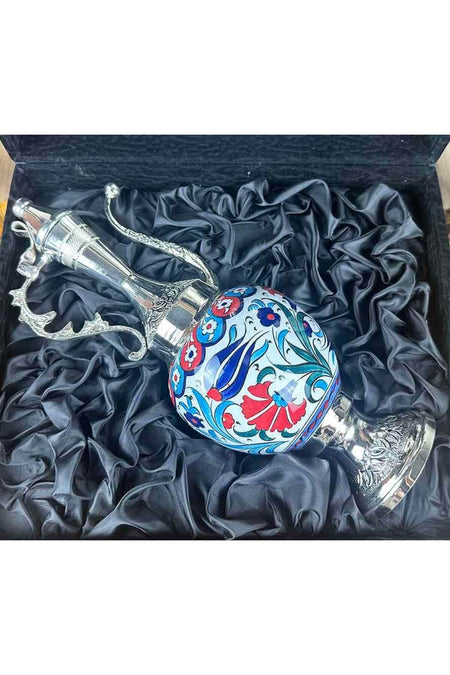 Cini Evi Thank You and Presentation Gift Silver-Plated Iznik Tile Ewer Set - MALLTURK