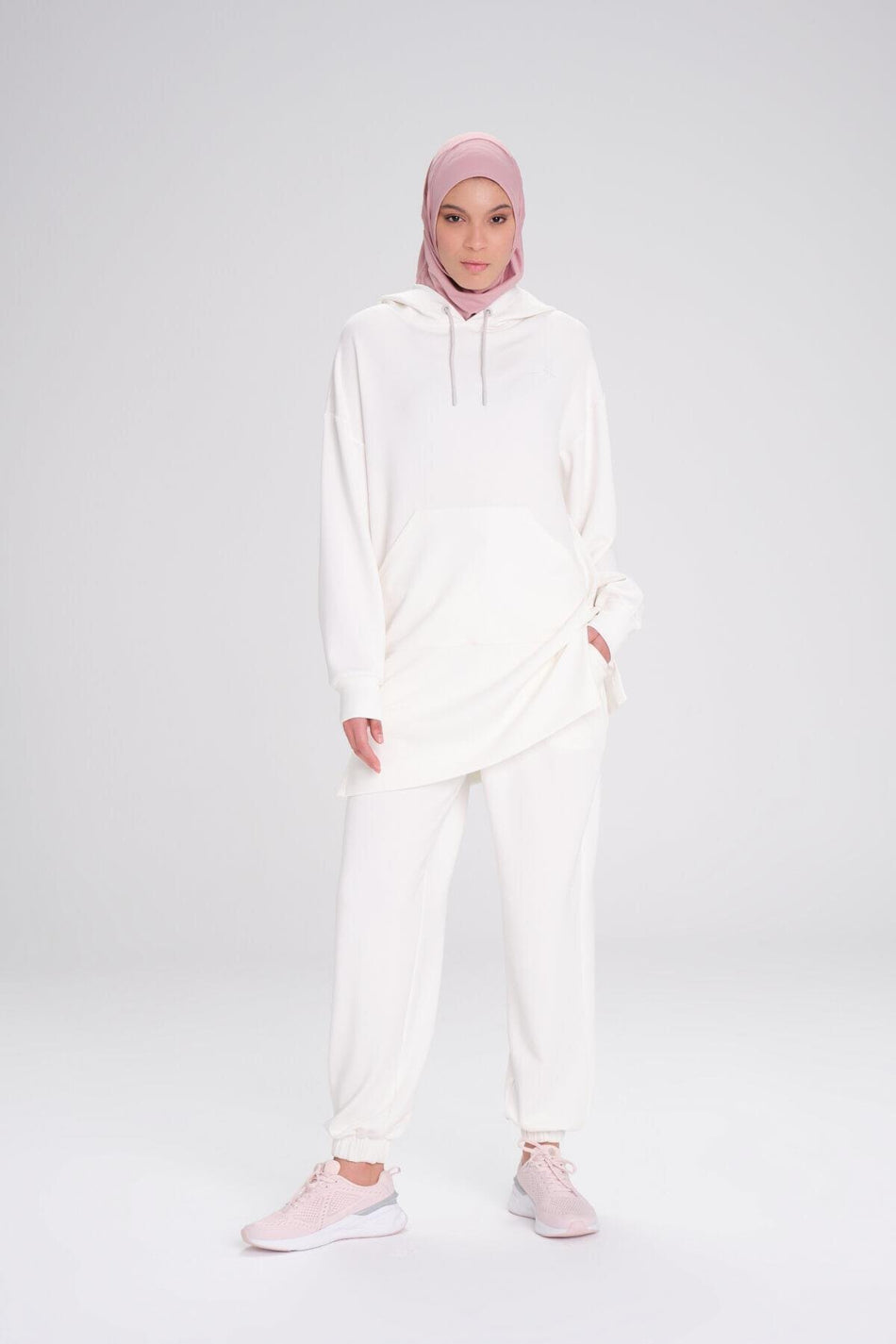 Hasema Soft Textured Hooded Ecru Basic Casual Sweatshirt ACT-13