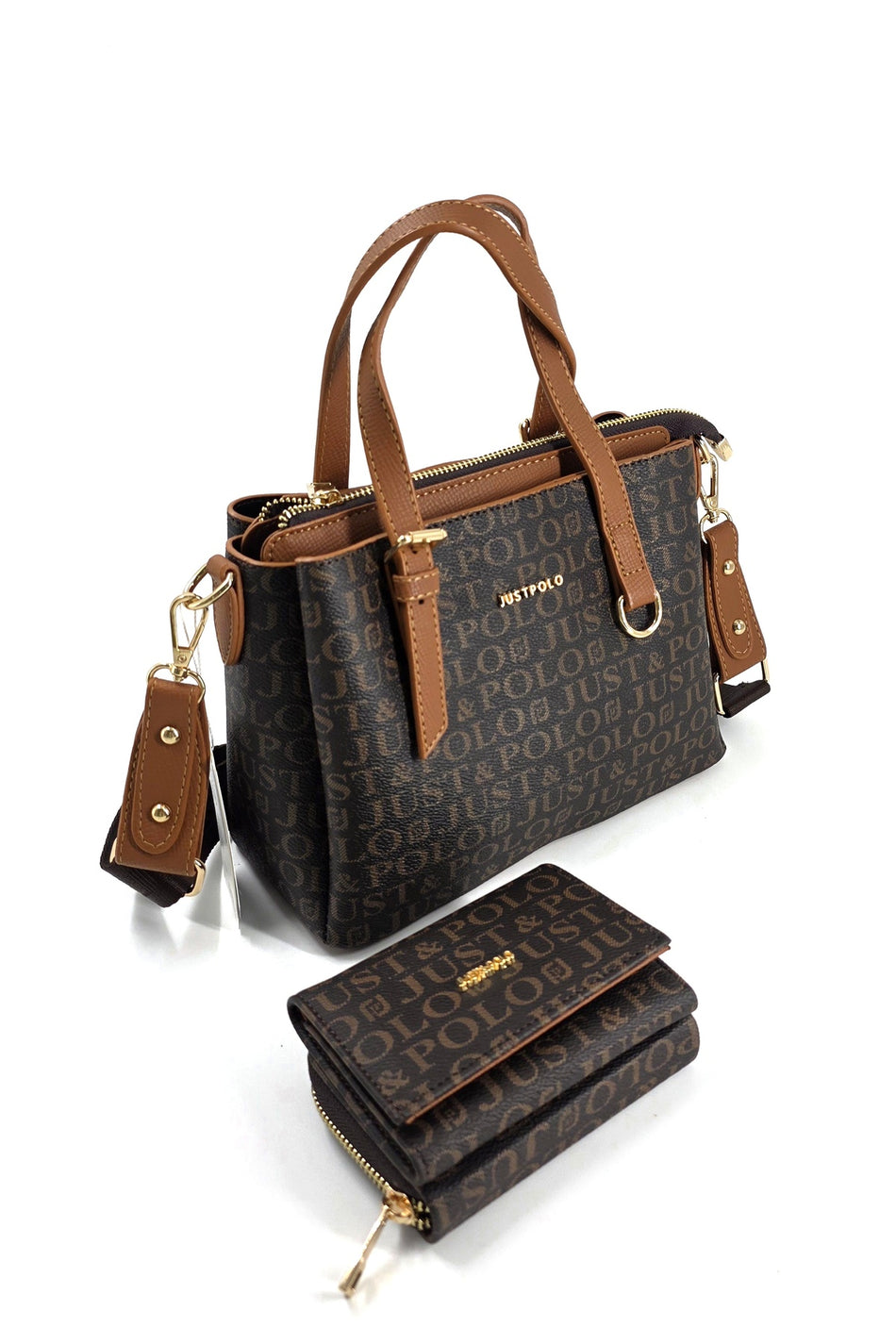 Just Polo Original Women's 3-Compartment Handbag and Shoulder Bag and Wallet Set White