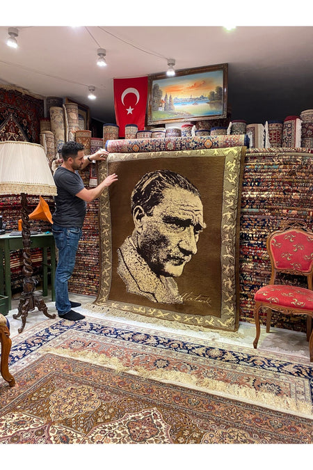 RD RAMAZAN DAG Hand Rug Art Hand-Woven Gazi Mustafa Kemal Ataturk Hand-Woven Wall Rug 190x160 - MALLTURK