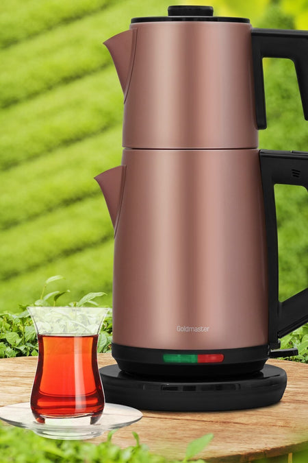 GoldMaster Acacia Matte Mink XL 2200 Watt Patented Drip-Free Design Stainless Steel Tea Maker and Water Kettle - MALLTURK
