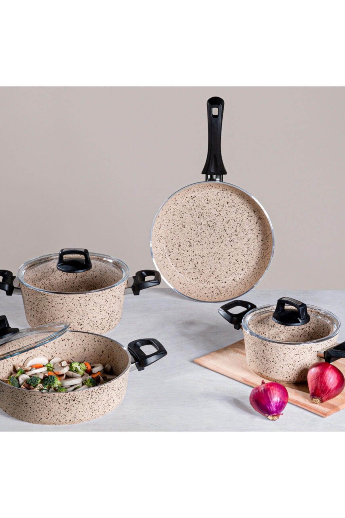 Emsan Oasis Pro 7 Piece Granite Cookware Set Cappuccino - MALLTURK