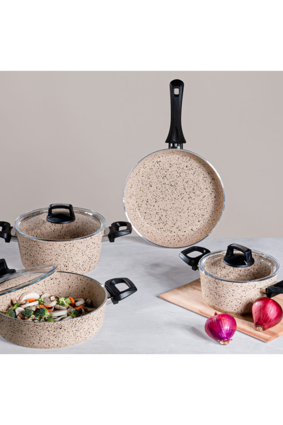 Emsan Oasis Pro 7 Piece Granite Cookware Set Cappuccino - MALLTURK