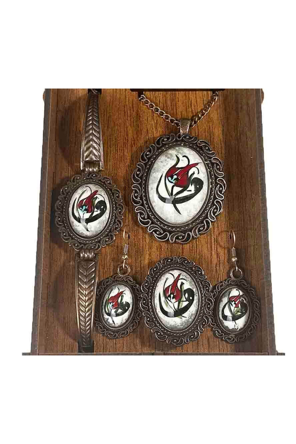 Cini Evi Sevgiliye Gift Vav and Tulip Patterned Iznik Tile Jewelry Set - MALLTURK