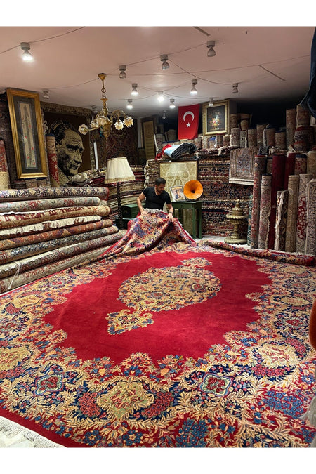 RD RAMAZAN DAG Hand Rug Art Hand-Woven Iranian Kirman Laver Rug Signed Size 450x350. - MALLTURK