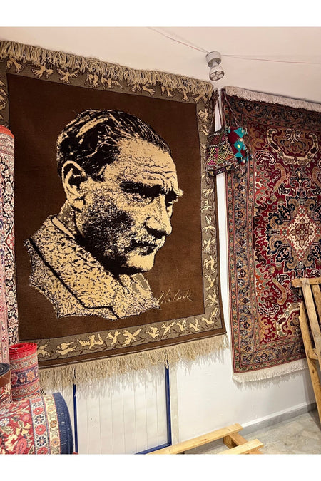 RD RAMAZAN DAG Hand Rug Art Hand-Woven Gazi Mustafa Kemal Ataturk Wall Rug Size - MALLTURK