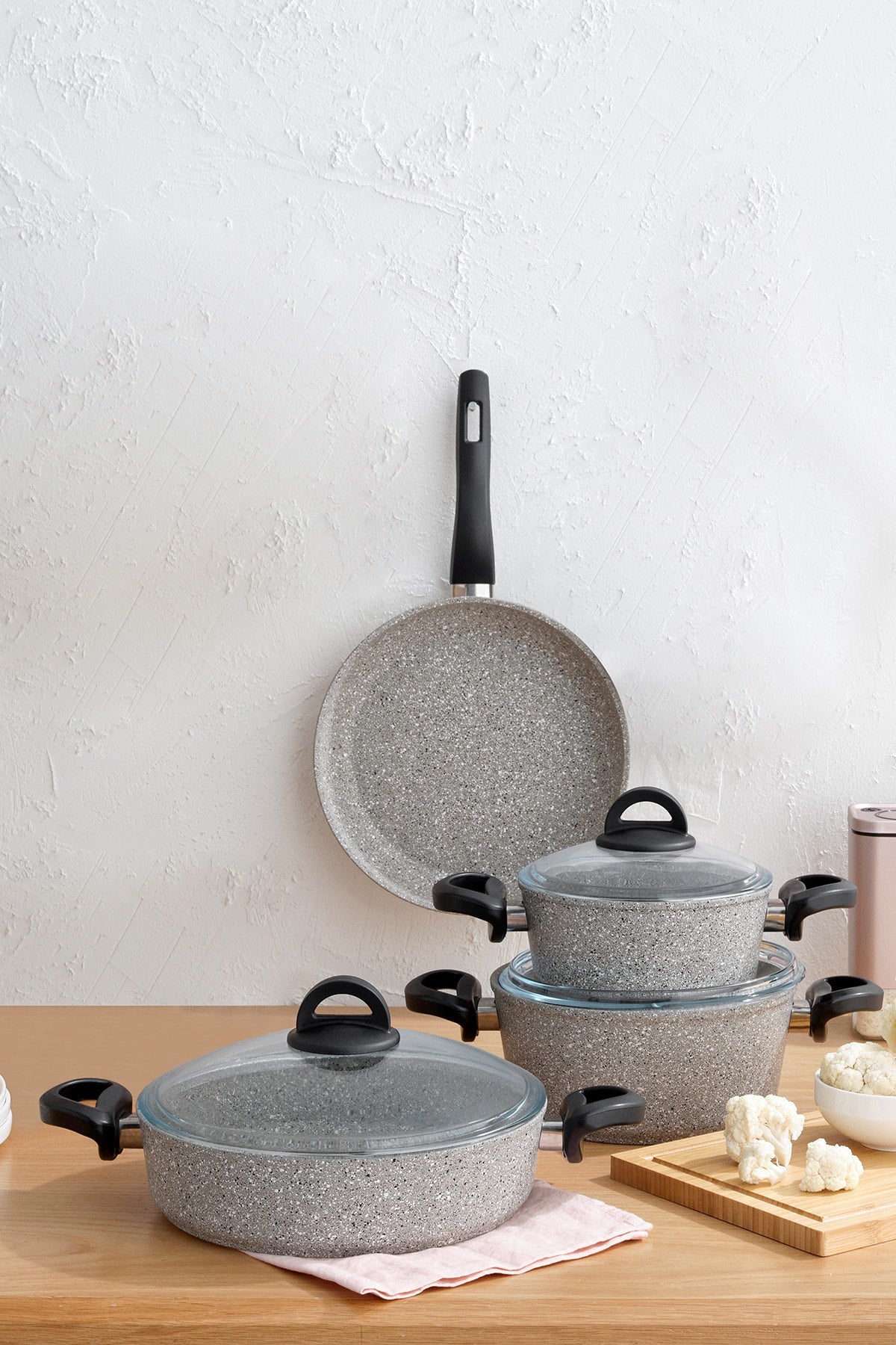 Emsan Premium Granite 7 Piece Cookware Set Grey - MALLTURK