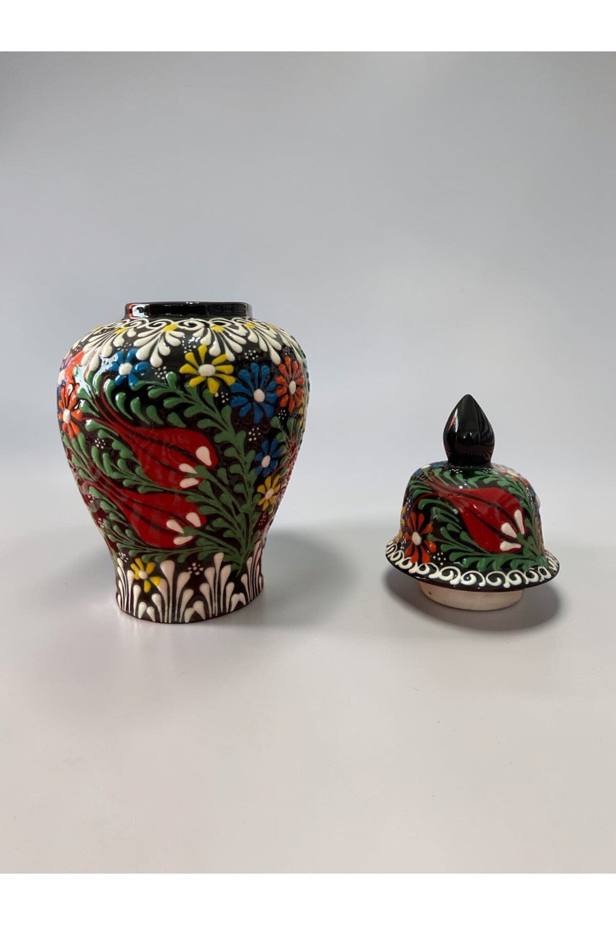 YOOS Handmade Embossed and Lace Work 25cm Black Shah Cube Ceramic Vase - MALLTURK