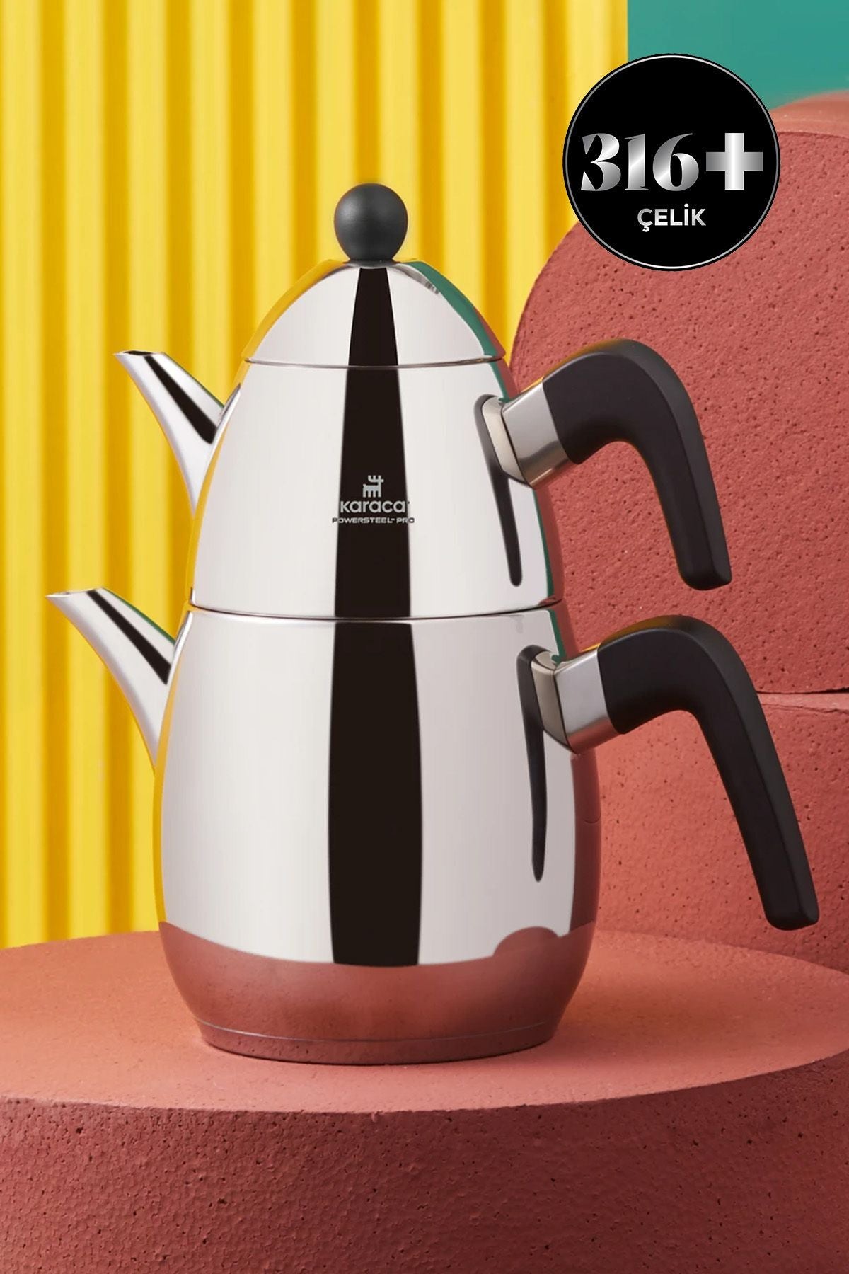 Karaca Tokyo Maxi Powersteel Pro 316 Stainless Steel induction Base Teapot Set - MALLTURK