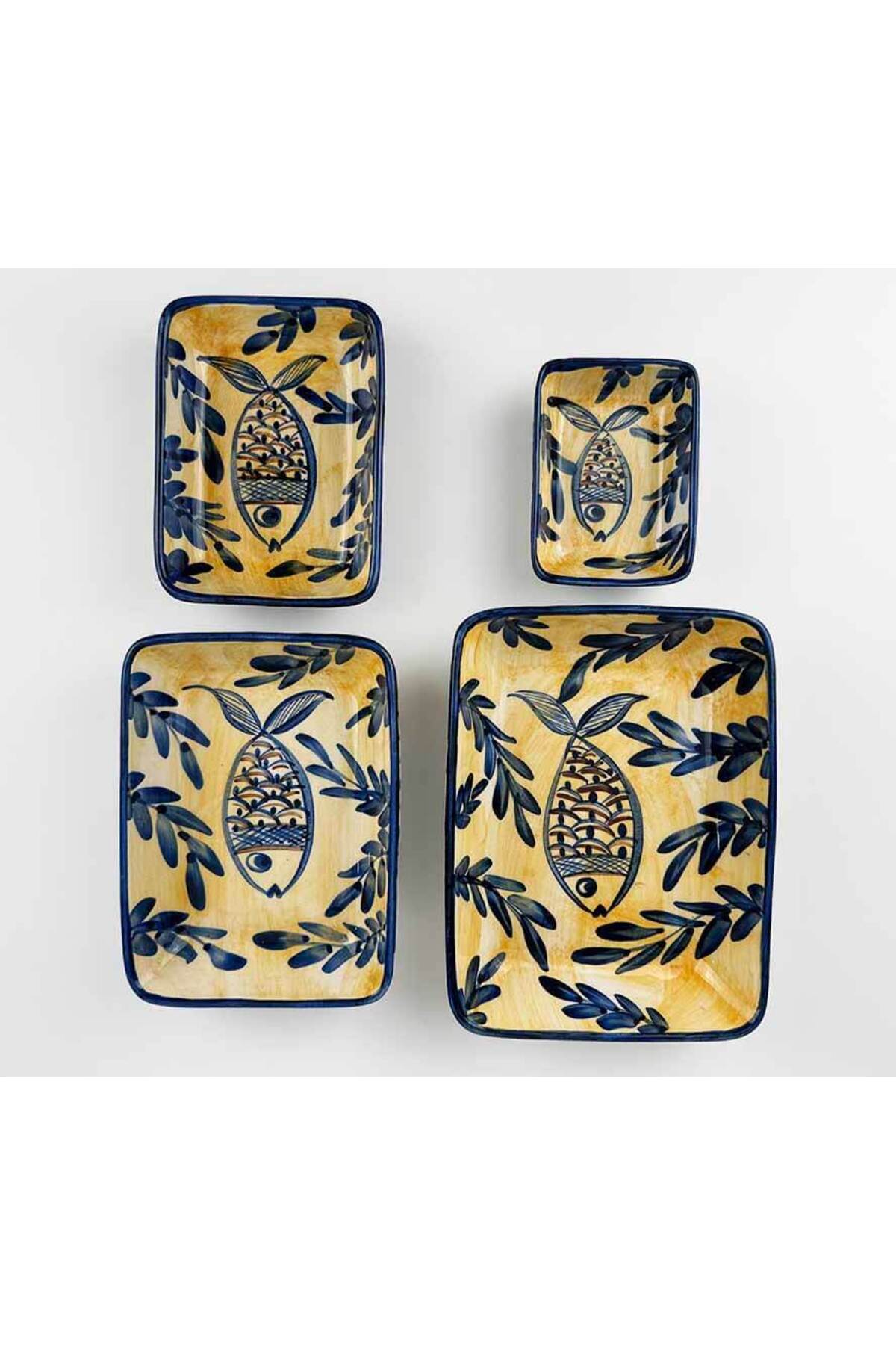 Cini Evi Aegean Baligi Patterned 4-Piece Serving Bowl Set - MALLTURK