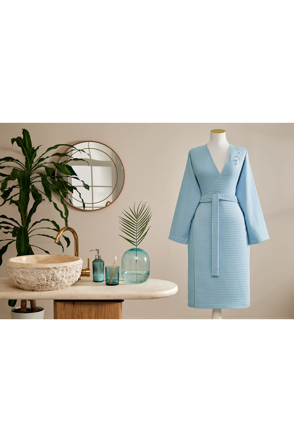 Ozdilek Feather Embroidered Kimono Women Bathrobe - MALLTURK