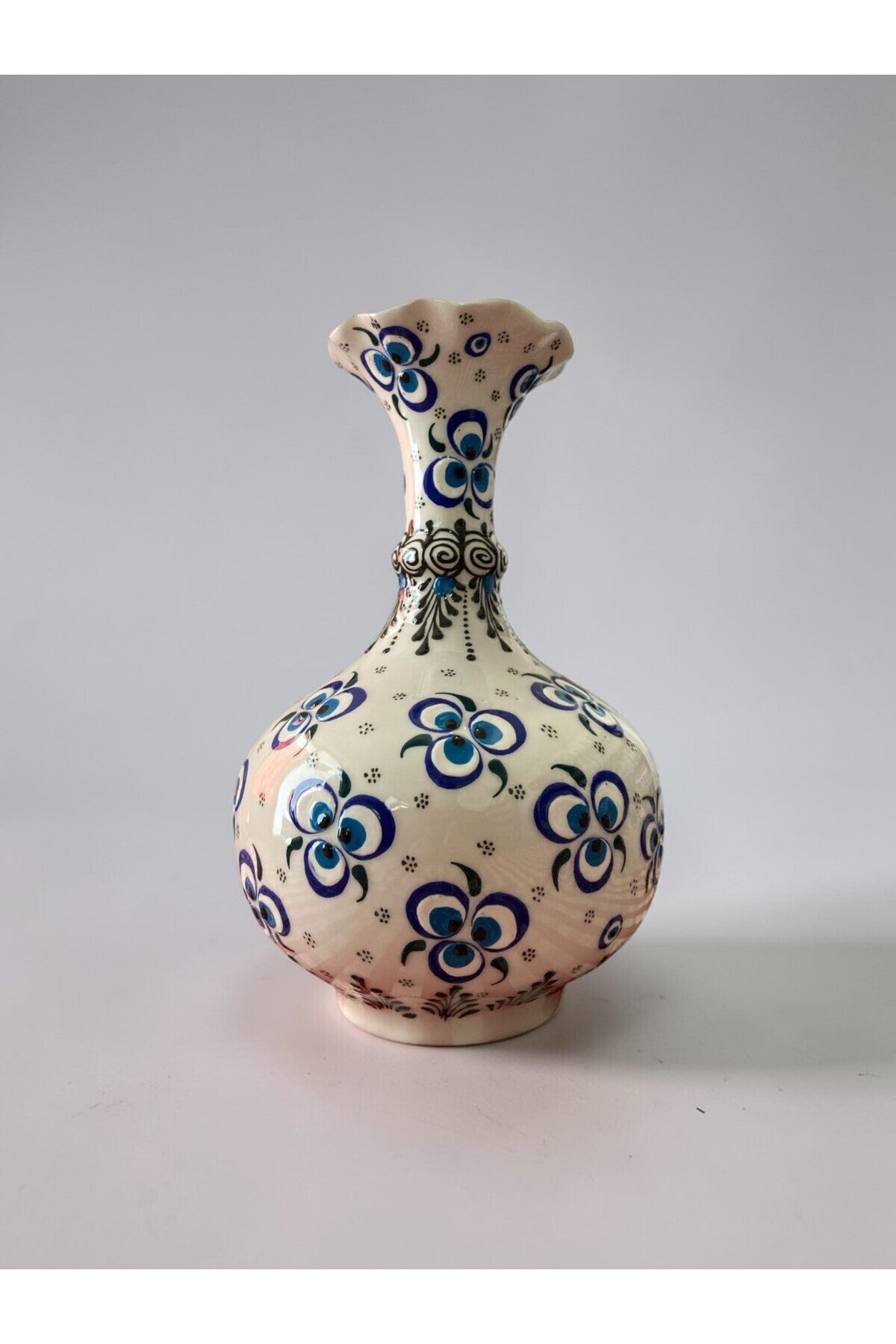 YOOS Handmade Evil Eye Embroidered Triple Lettuce White Ceramic Vase Set (30cm-20cm-15cm) - MALLTURK