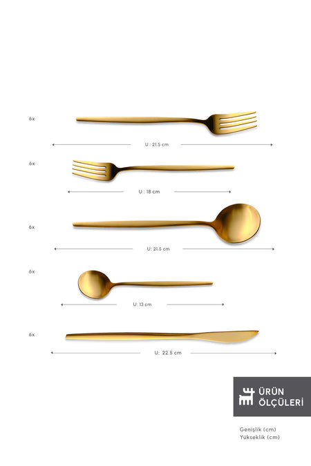 Karaca orion shiny gold 30 Piece 6 Place Setting Flatware Set - MALLTURK