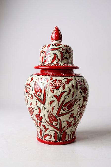 STORESZA Handmade Custom Design Sable Craftsmanship 30cm Red and White Shah Cube Ceramic Vase - MALLTURK
