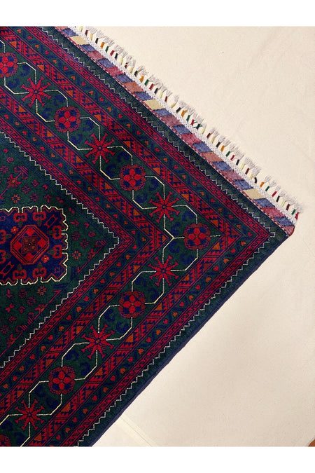 Afghan Rug Hand-Woven Green Nadir Color 6 Meter Bilijik Design 100% Wool Natural Dye