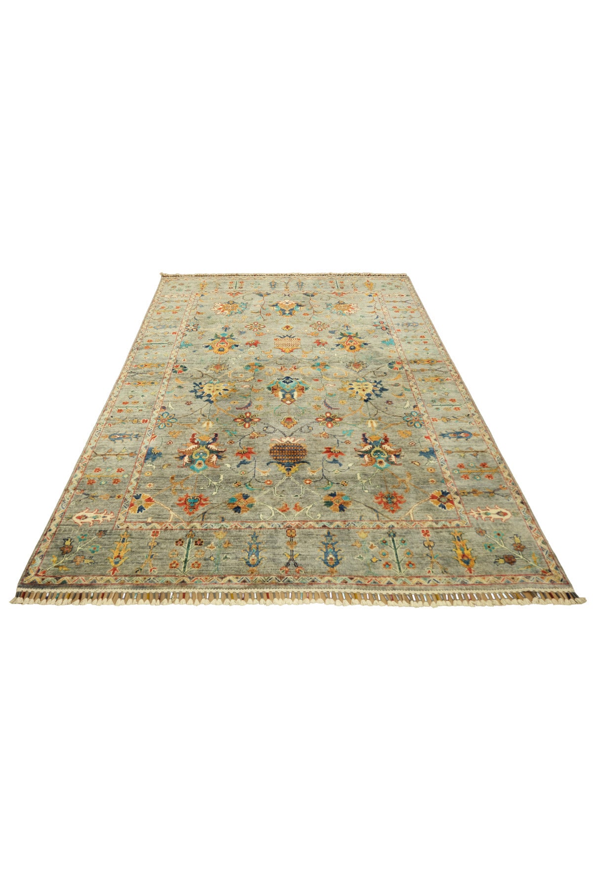 Vog Rug Sultani Handcrafted Blue Gray Pattern Fringed Anatolian Pattern Modern and Traditional Living Room Rug