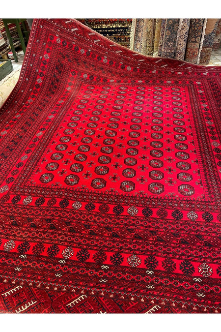 RD RAMAZAN DAG Hand Rug Art Hand-Woven Iranian Buhara Rug Cotton Base Wool Weave Olup Natural Dye Size 365x315 - MALLTURK
