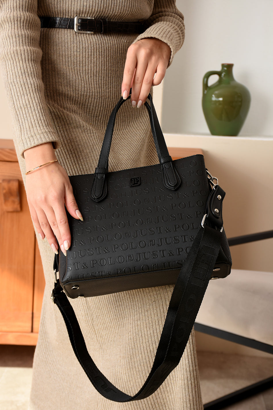 Just Polo Black Women's Hand and Shoulder Bag, New Season - MALLTURK