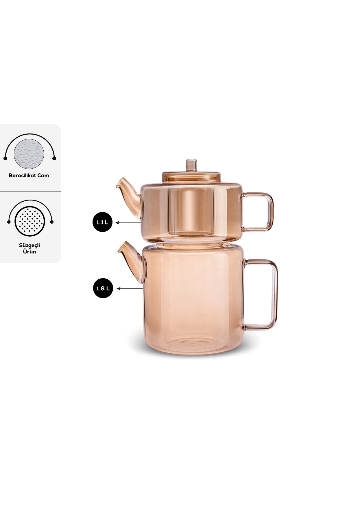 Karaca Flat Borosilicate Glass Midi Teapot in Amber - MALLTURK