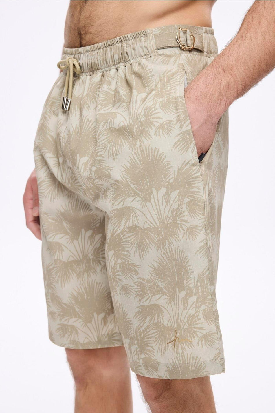 Men's Short Pool and Beach Shorts with Belt Buckle Detail, Mink Color, 5054