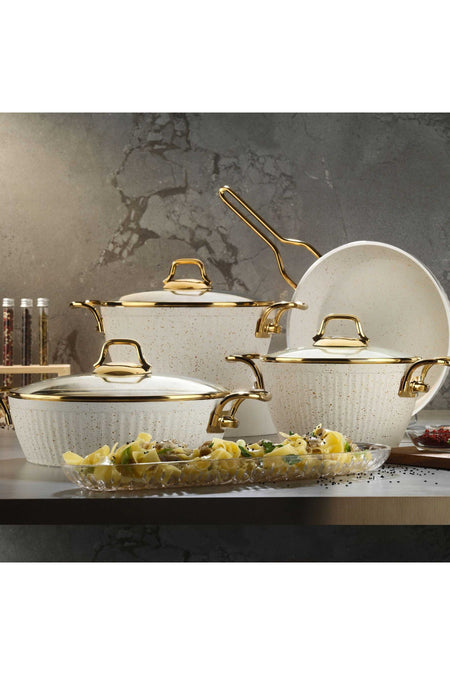 Lines Maya 7 Piece Granite Cookware Set Altin Kulp Nonstick Kaplama Cookware Set Modern Tasarim - MALLTURK