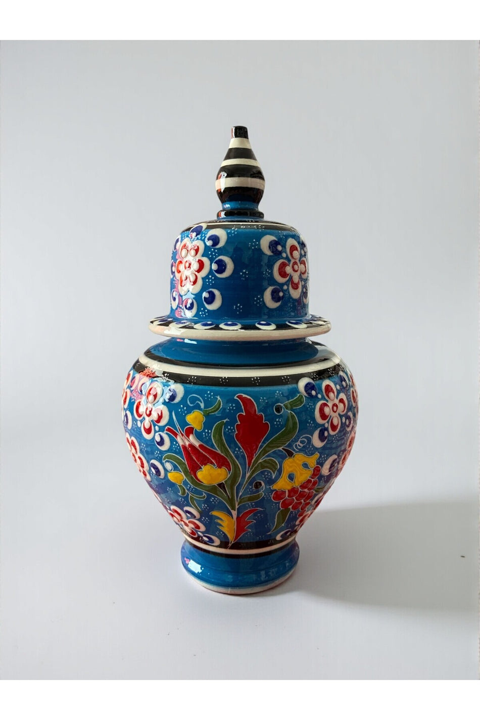 YOOS Handmade Blue Wheelwork 25cm Kutahya Ceramic Shah Cube Ceramic Vase - MALLTURK