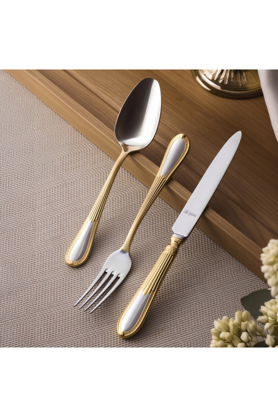 Aryildiz nature plus 84 Piece 12 Place Setting Flatware Set - MALLTURK