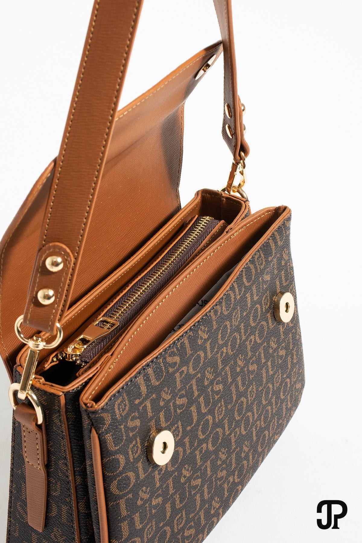 Just Polo Original Women's 4-Compartment Luxury Soft Leather Adjustable Crossbody Strap Stylish Trendy Shoulder Bag Brown - MALLTURK