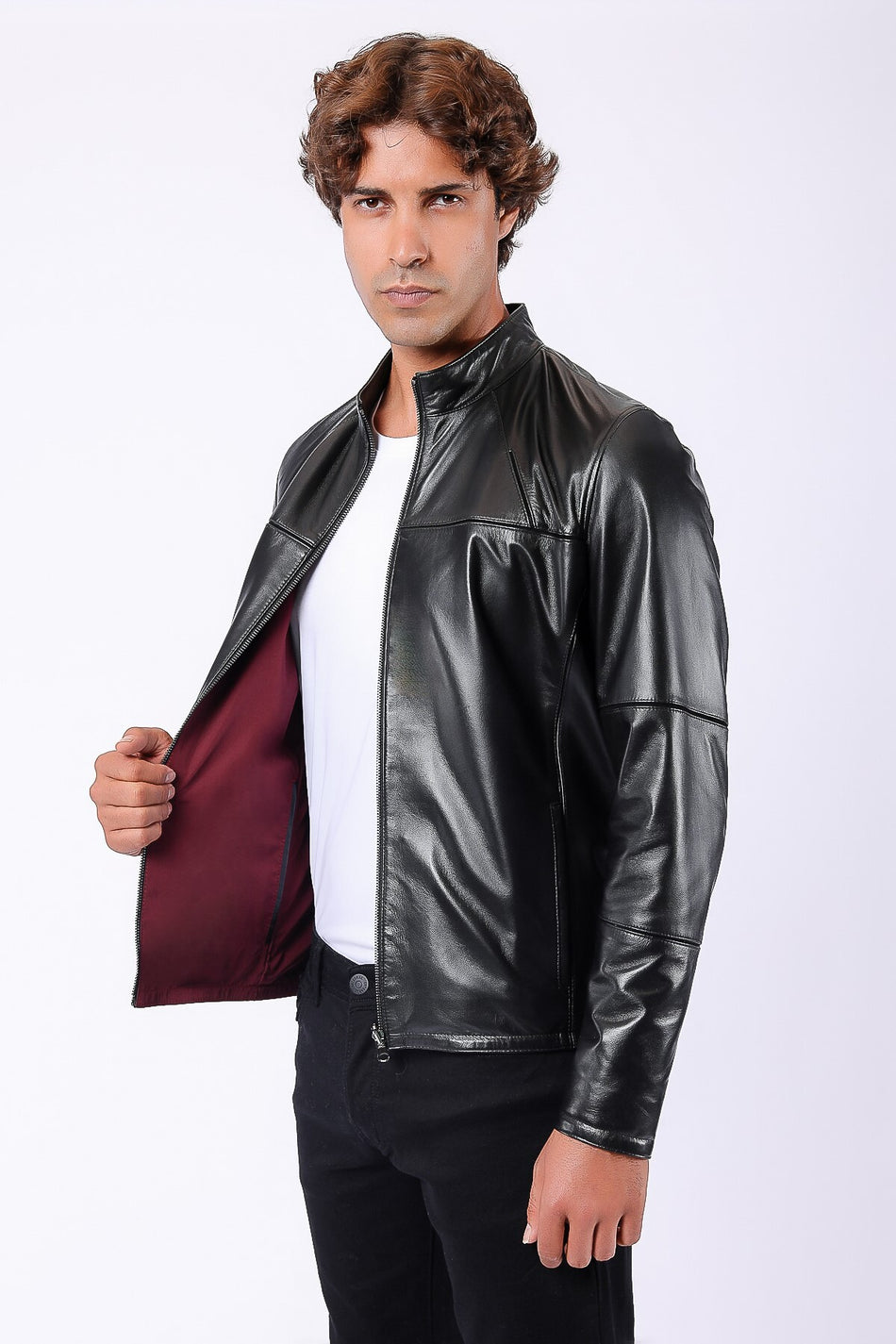 Blusão de pele genuína dupla face preto Leather Club