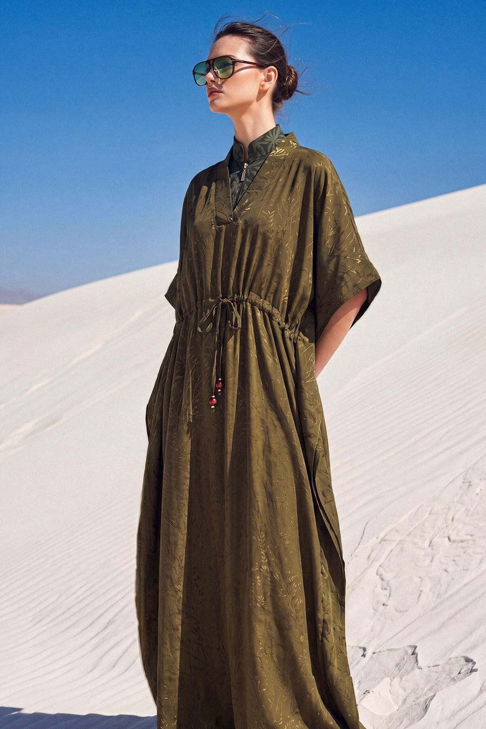 Hasema Floral Embroidered Green Long Pareo 1007 - MALLTURK