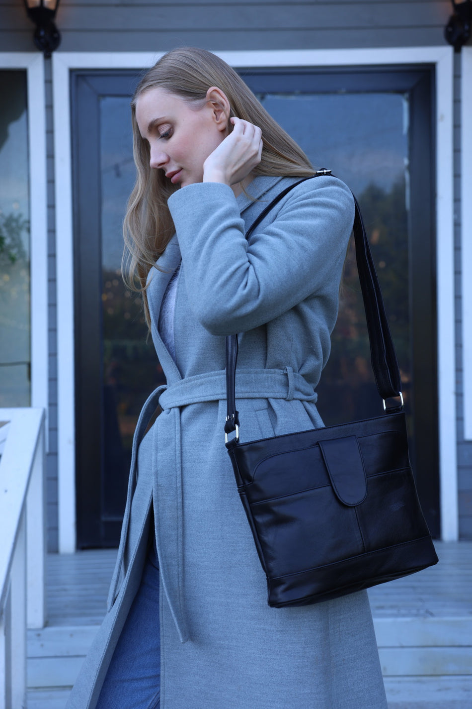 Fubileather Genuine Leather Crossbody Messenger Bag Black