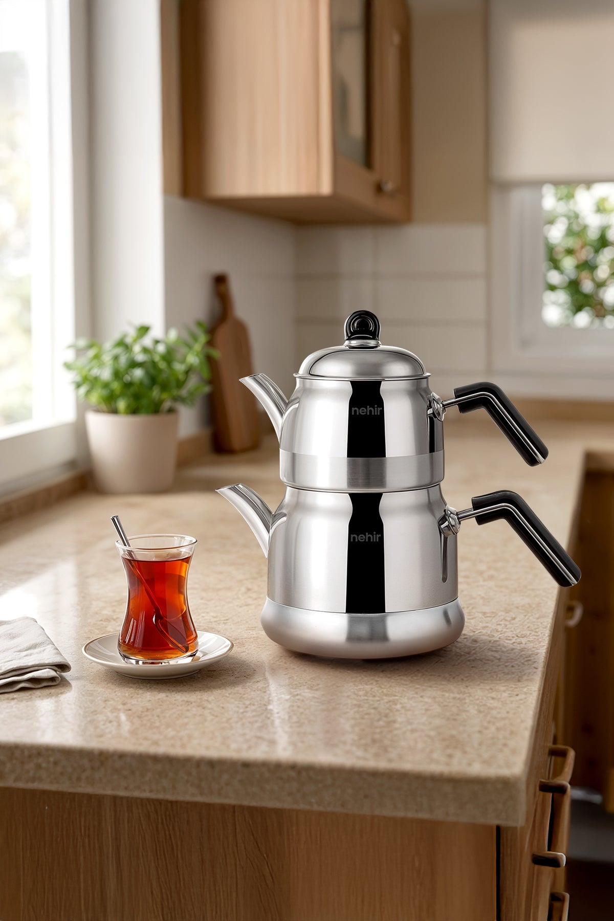 Nehir Lamia Midi Medium Size Stainless Steel 1.00-1.60 Lt. Teapot Set - MALLTURK