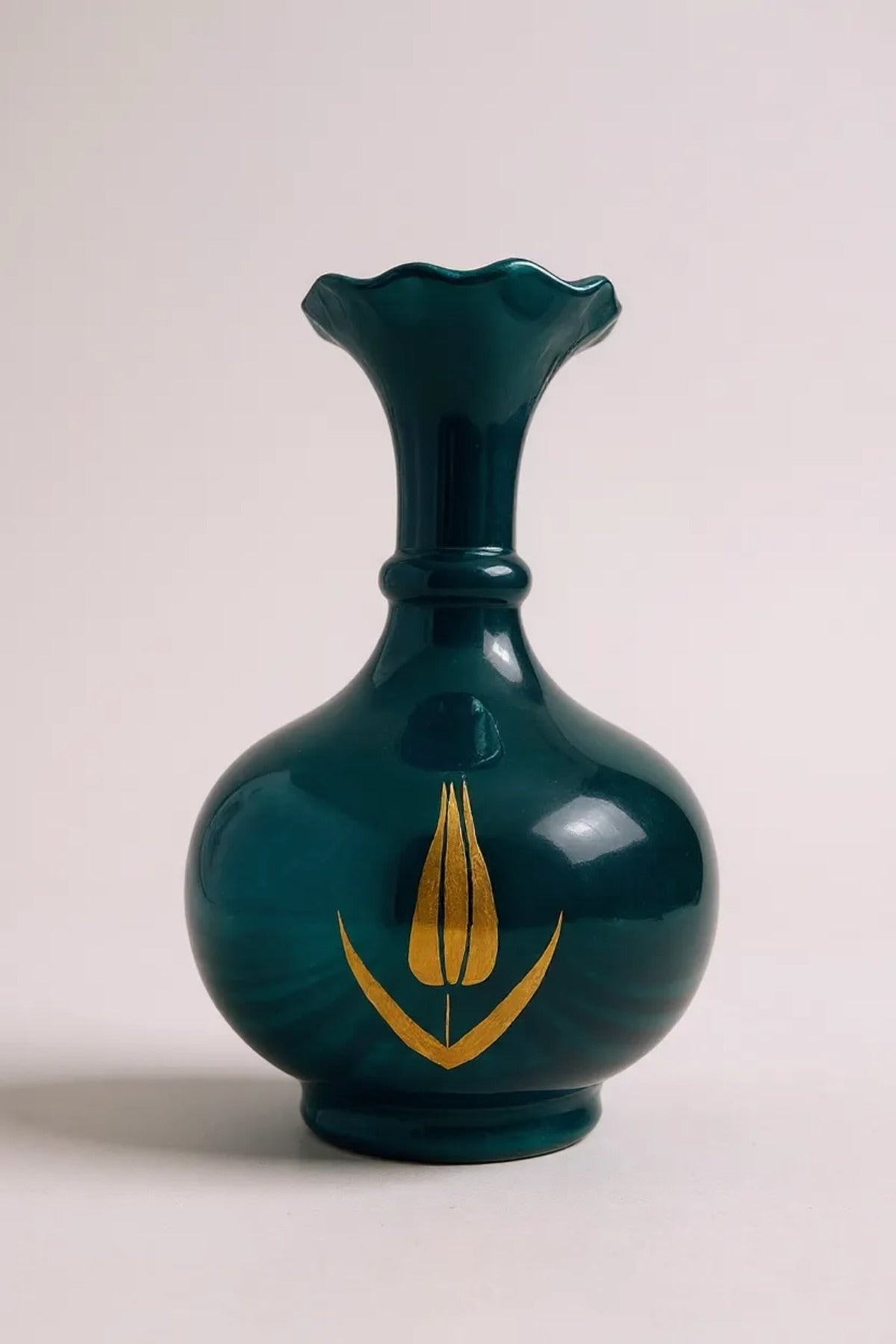 STORESZA Handmade 30 cm Gold Gilded Turquoise Kutahya Ceramic Lettuce Vase - MALLTURK