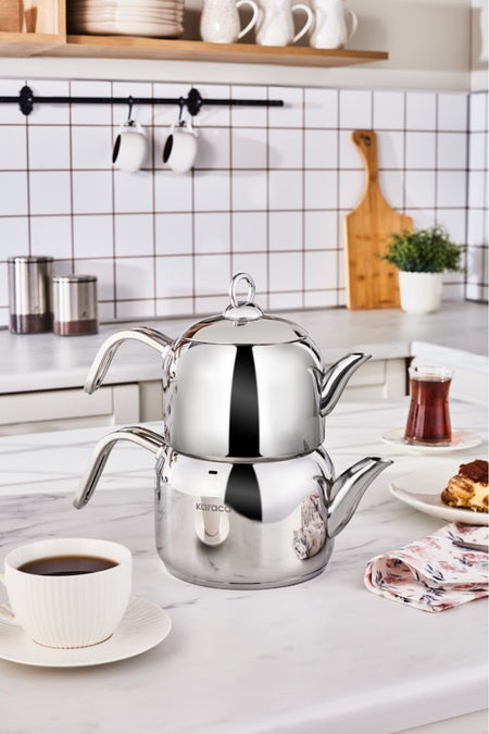 Karaca Manes Medium Size induction Base Teapot Set, Metal - MALLTURK