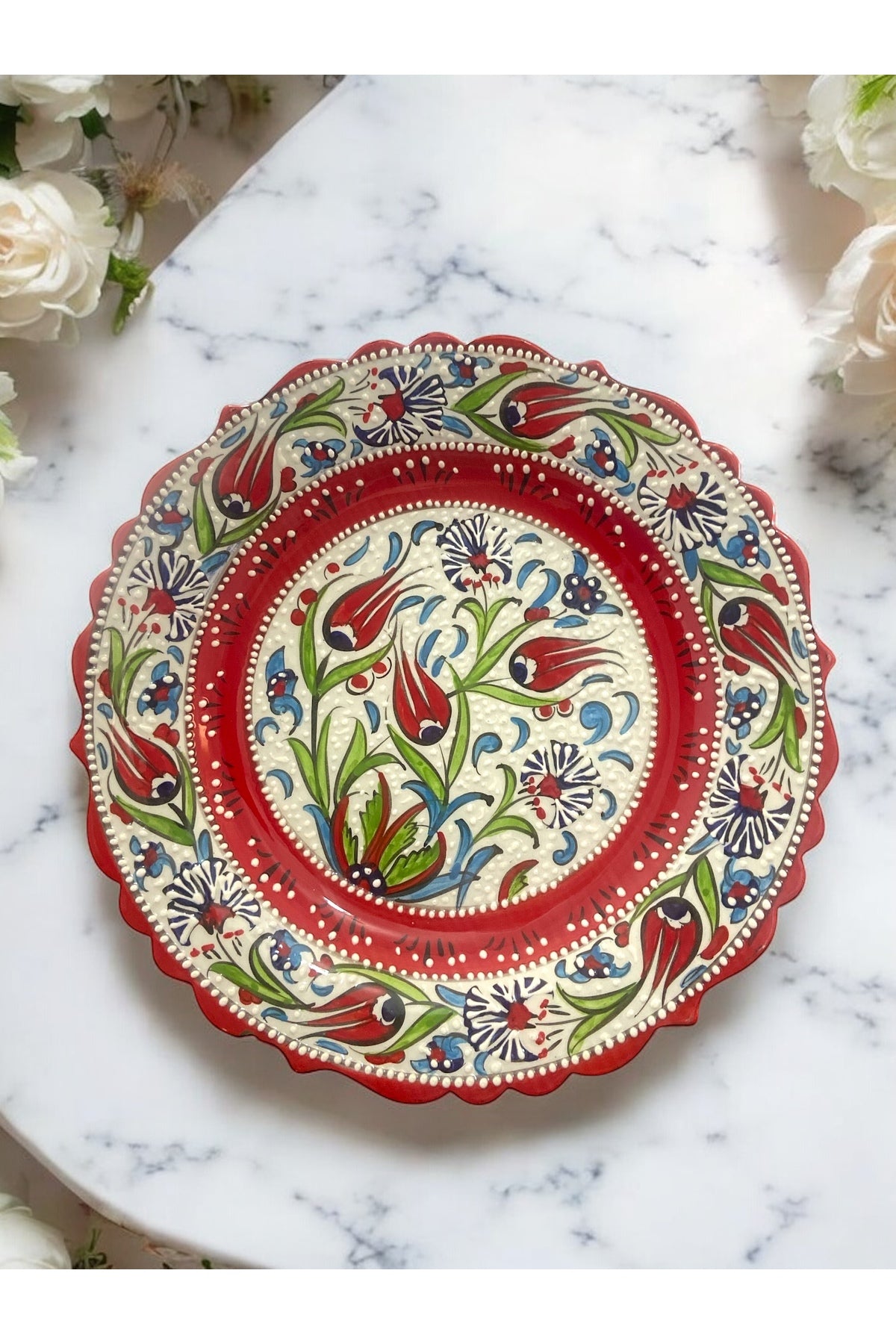 STORESZA Handmade 30 cm Kutahya Tile Plate Traditional and Modern Sikligin Bulusmasi - MALLTURK