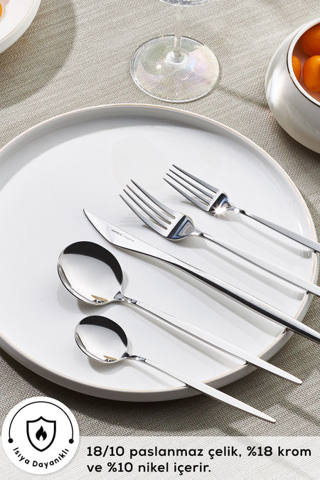 Karaca porto 30 Piece 6 Place Setting Flatware Set platin - MALLTURK