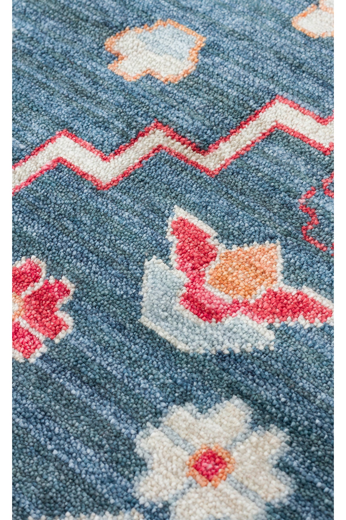 Vog Hali Efsun Handmade Navy Blue Lyocell Special Loom Modern Usak Patterned Fringed Living Room Carpet - MALLTURK