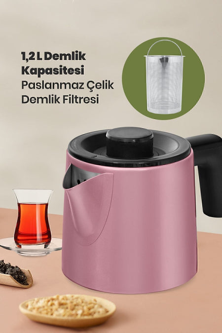 GoldMaster Yudum Pearl Pink Stainless Steel 2200 Watt Steel Tea Maker and Water Heater - MALLTURK