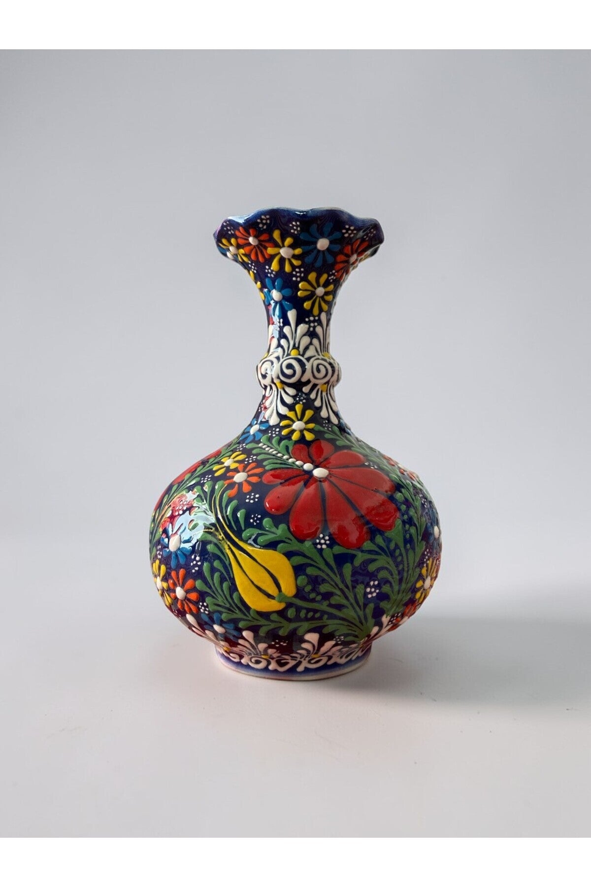 YOOS Handmade 25cm Embossed and Lace Work Navy Blue Lettuce Ceramic Vase - MALLTURK