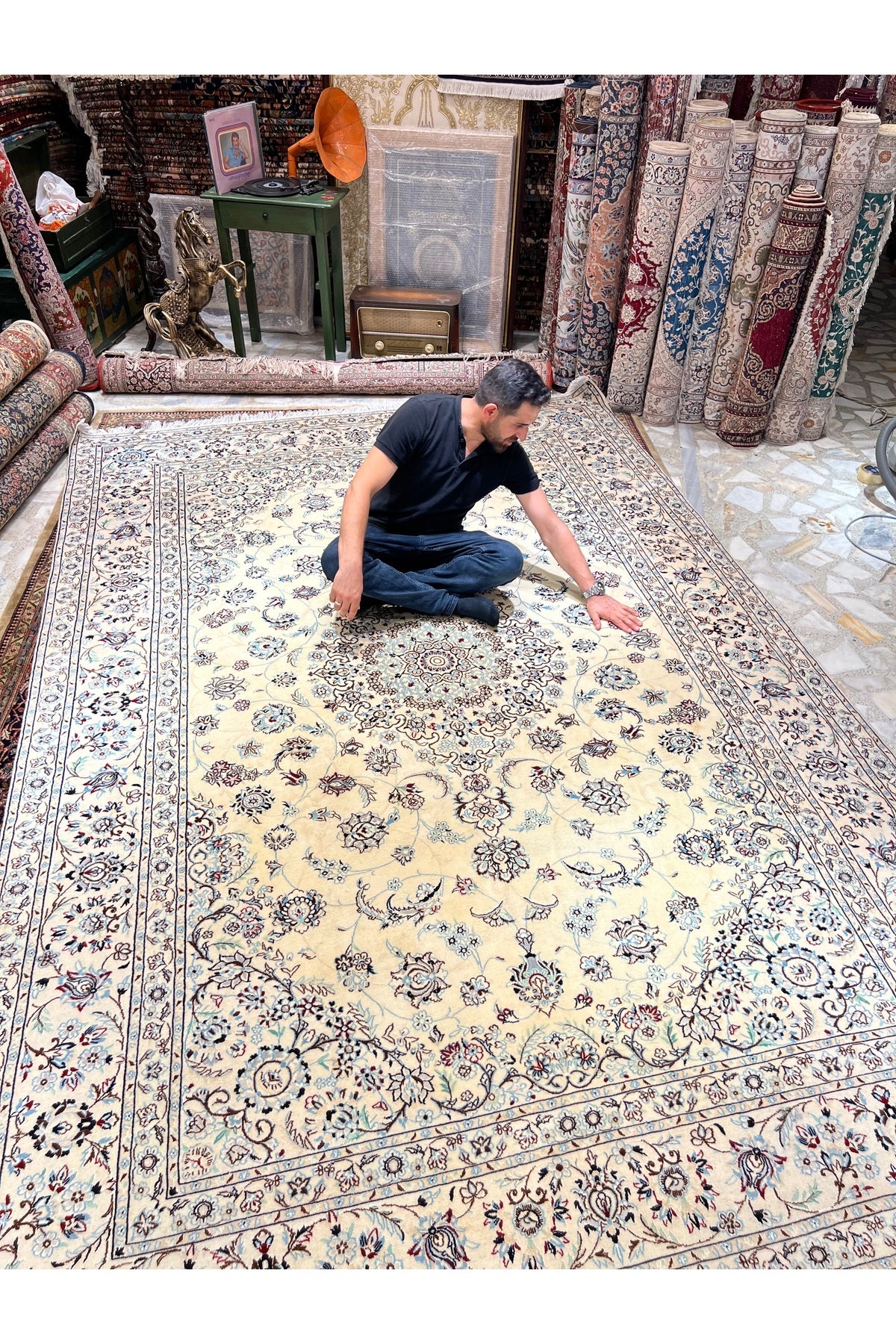 RD RAMAZAN DAG Hand Rug Art Hand-Woven Iranian Nain Rug Wool Blend Premium Quality Size 365x247 - MALLTURK