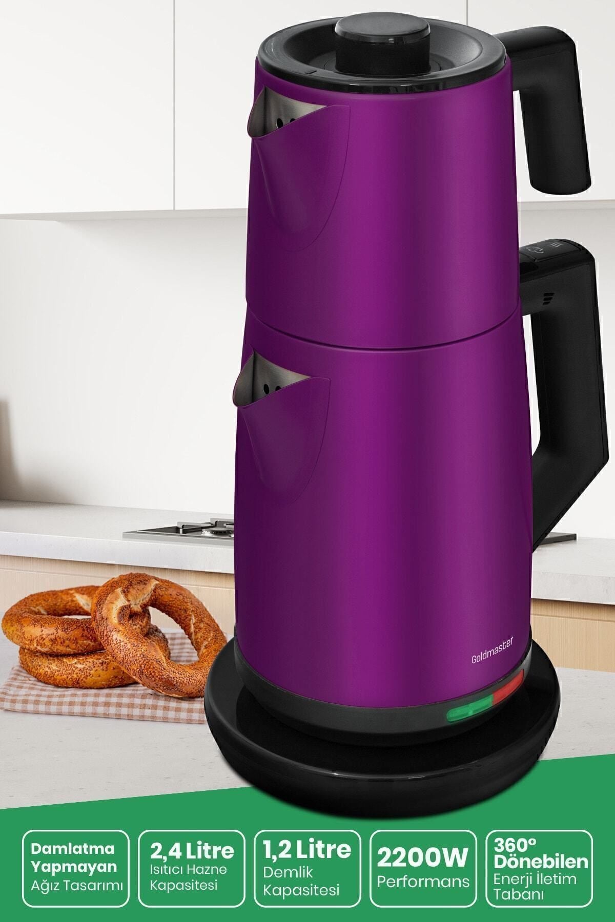 GoldMaster Teachef Violet 2200 Watt Stainless Steel Drip-Free Design Tea Maker and Kettle - MALLTURK
